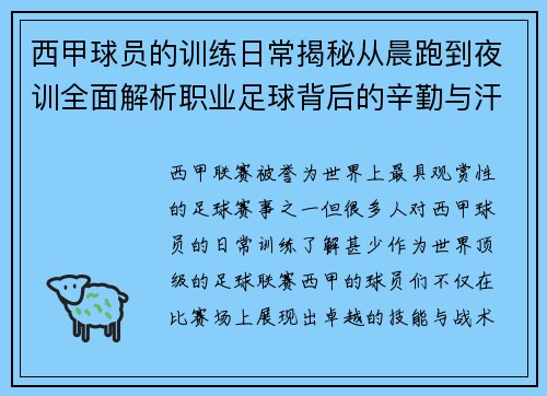 西甲球员的训练日常揭秘从晨跑到夜训全面解析职业足球背后的辛勤与汗水